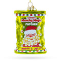 Santa’s Christmas Popcorn Bag Glass Christmas Ornament in Green color Figurine