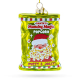 Santa’s Christmas Popcorn Bag Blown Glass Christmas Ornament in Green color Figurine