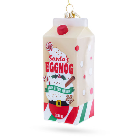 Holiday Eggnog Milk Carton Blown Glass Christmas Ornament in Multi color Figurine