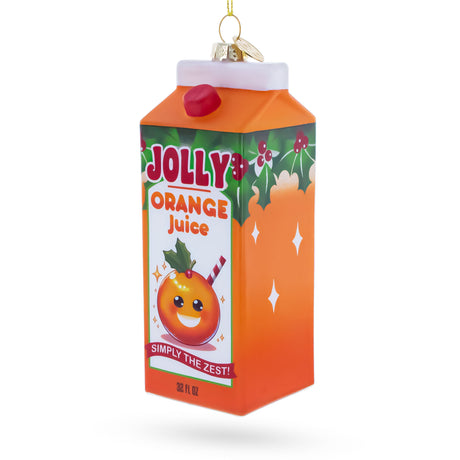 Jolly Christmas Orange Juice Box Blown Glass Christmas Ornament in Multi color Figurine