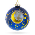 Blue Celestial Planets and Shooting Star Glass Ball Christmas Ornament in Blue color Round