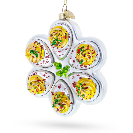 Deviled Egg Platter Blown Glass Christmas Ornament in turquoise color Figurine