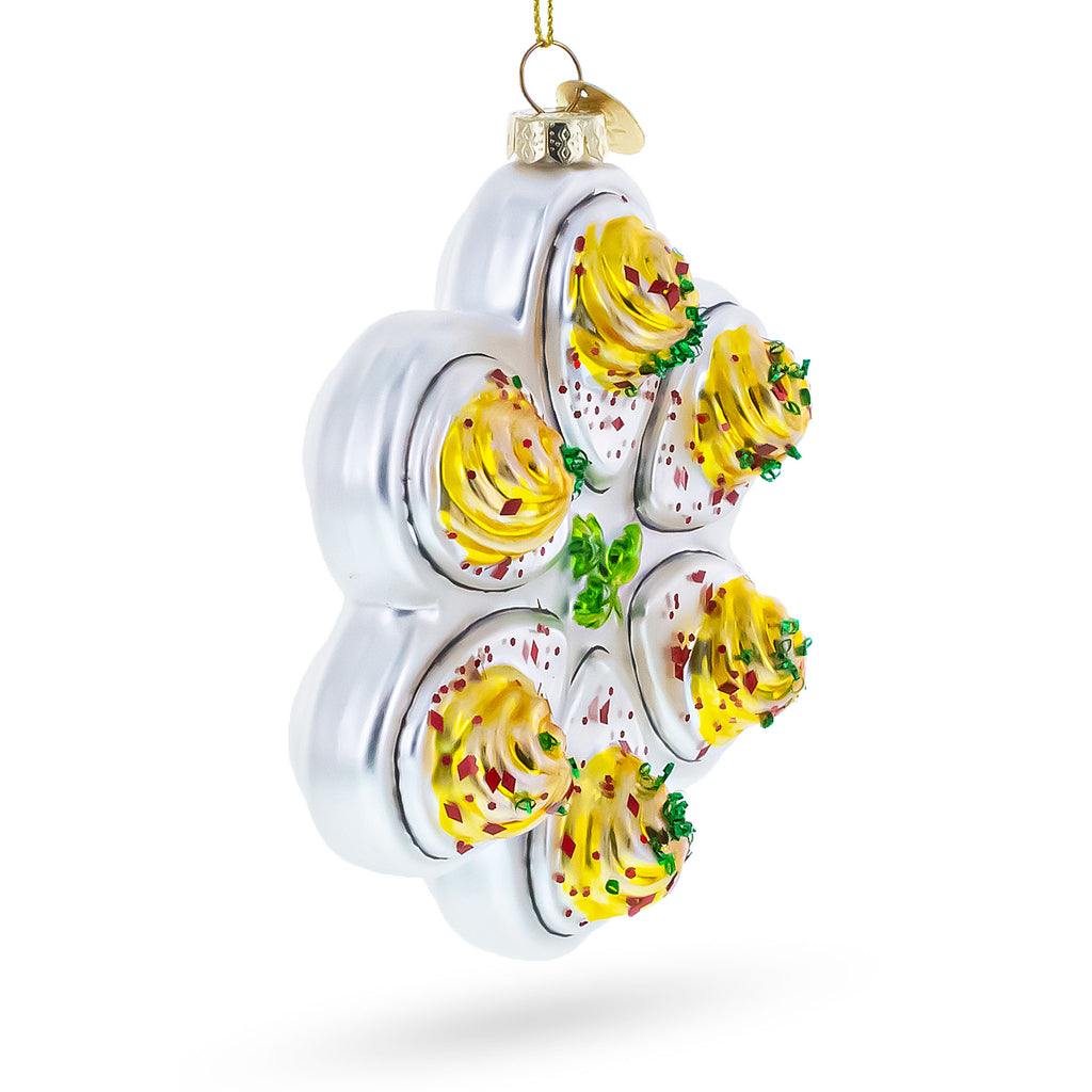 Deviled Egg Platter Glass Christmas OrnamentChina , dimensions in inches: 4.7 x 1.4 x 3.7