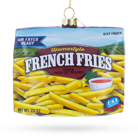 French Fries Frozen Package Blown Glass Christmas Ornament in Multi color Figurine