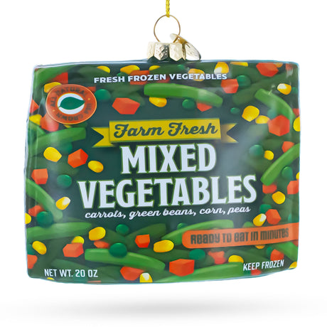 Mixed Vegetables Frozen Package Blown Glass Christmas Ornament in Green color Figurine