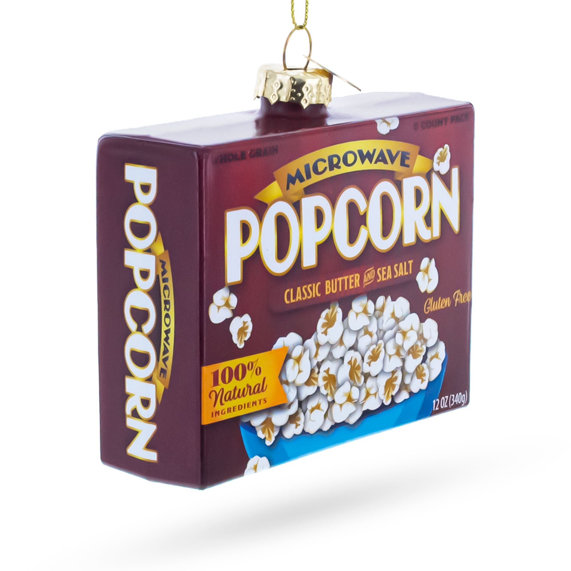 Popcorn Box Glass Christmas OrnamentChina , dimensions in inches: 3.5 x 1.2 x 3.6