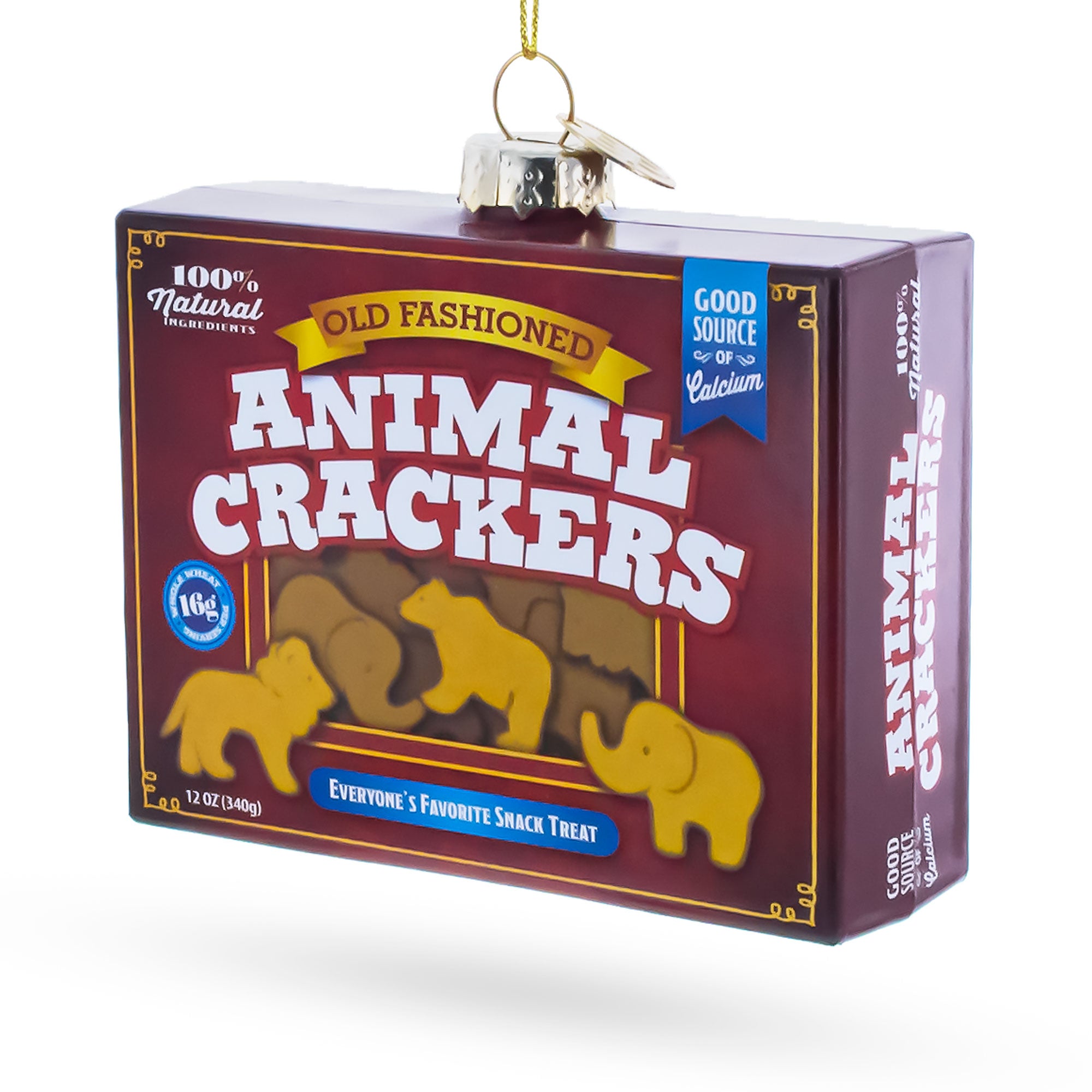 Animal Crackers Box Glass Christmas Ornament in Brown color Figurine