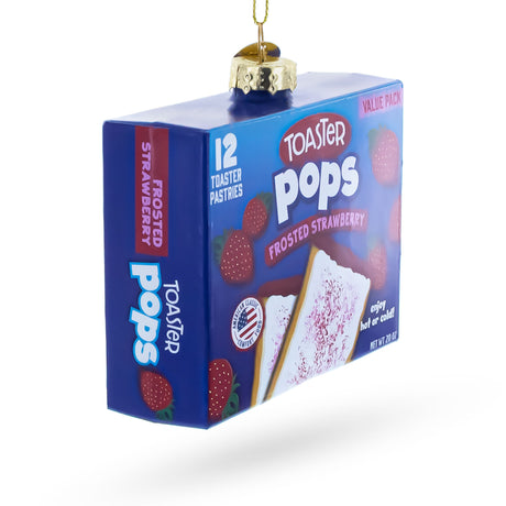 Frosted Strawberry Toaster Pops Blown Glass Christmas Ornament , dimensions in inches: 3.5 x 1.3 x 3.6