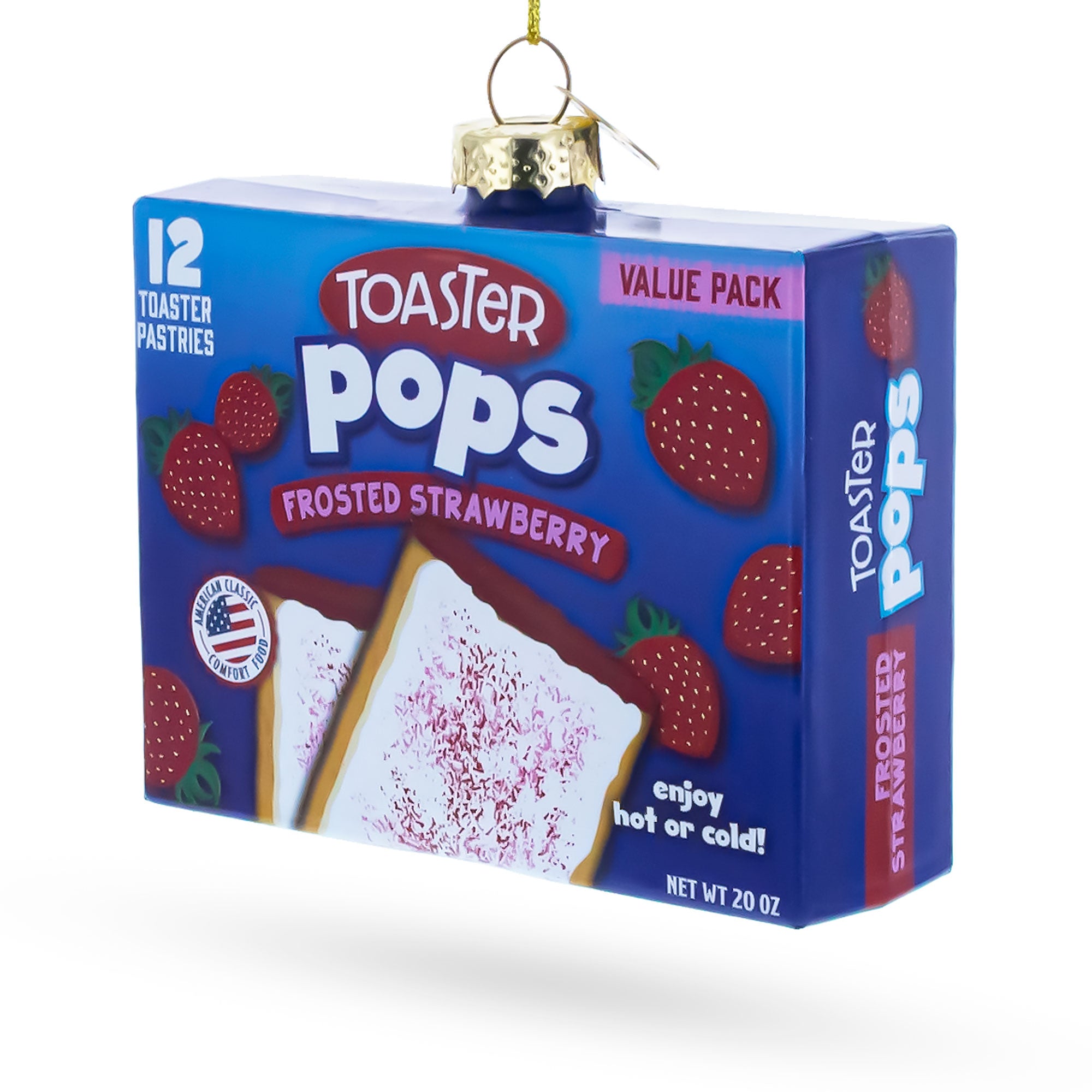 Frosted Strawberry Toaster Box Glass Christmas Ornament in Blue color Figurine