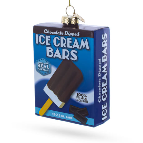 Ice Cream Bars Box Blown Glass Christmas Ornament in Blue color Figurine
