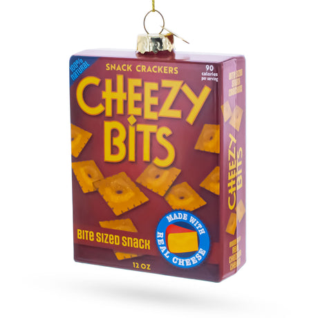 Cheezy Bits Cracker Box Blown Glass Christmas Ornament in Multi color Figurine