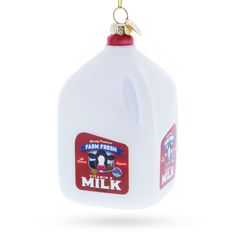 Farm Fresh Milk Jug Blown Glass Christmas Ornament in White color Figurine