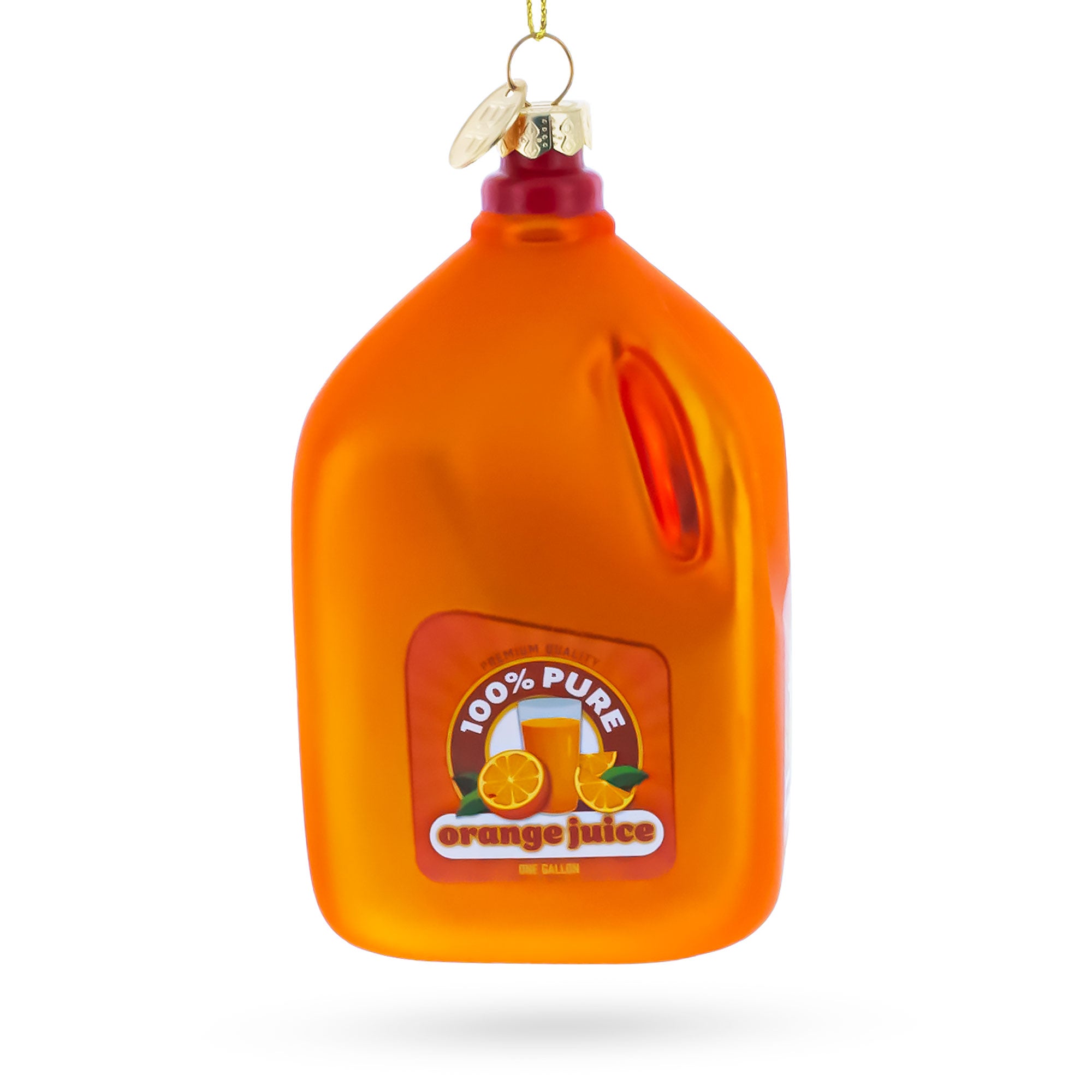 100% Pure Orange Juice Jug Large Glass Christmas Ornament in Gold color Figurine
