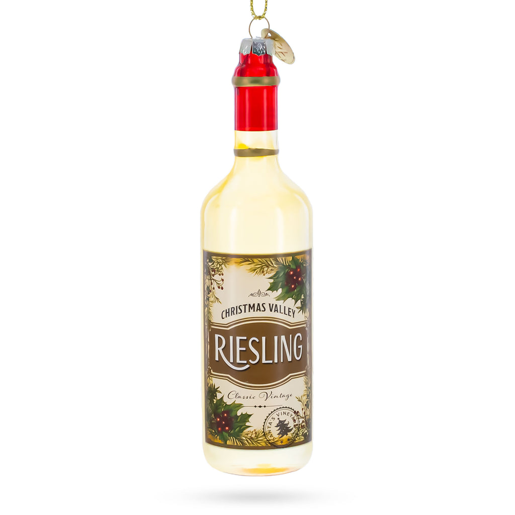 Riesling Wine Bottle Glass Christmas Ornament in Multi color Figurine