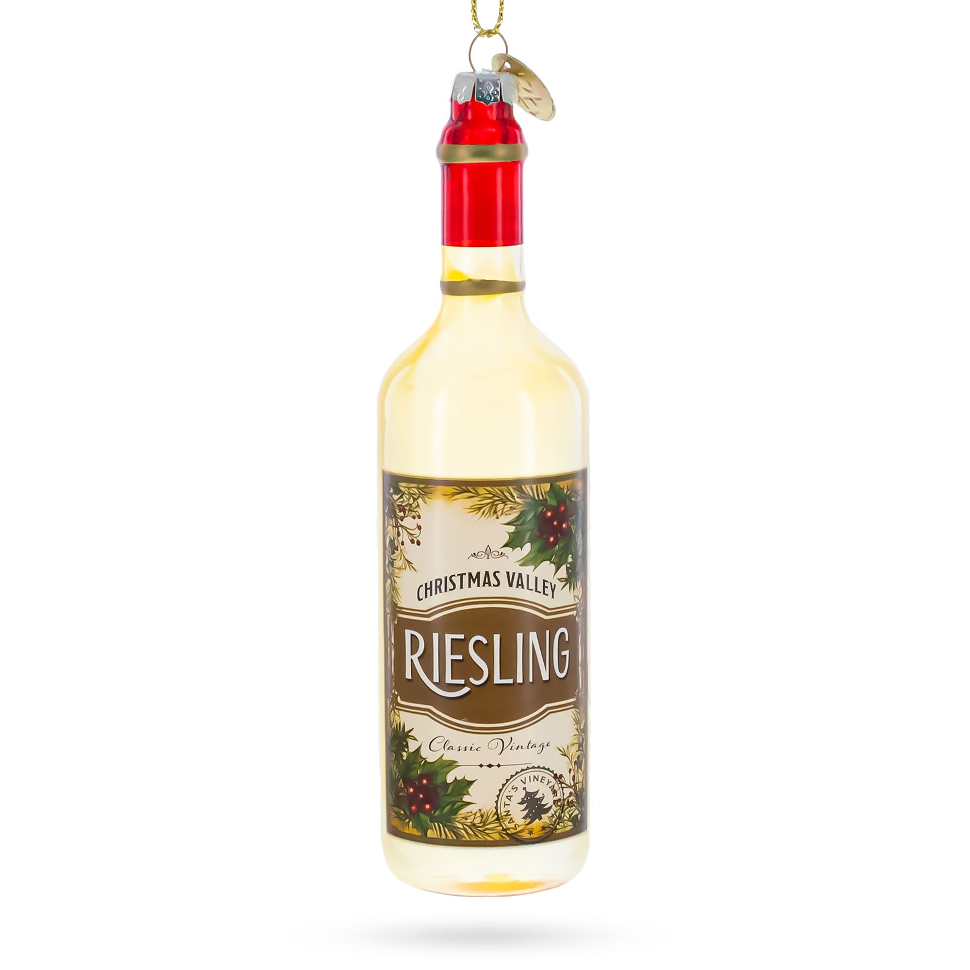 Riesling Wine Bottle Glass Christmas Ornament in Multi color Figurine