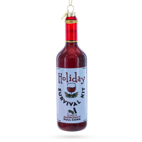 Holiday Survival Kit Wine Bottle Blown Glass Christmas Ornament in Multi color Figurine