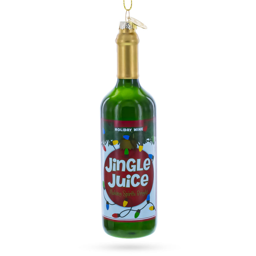 Jingle Juice Wine Bottle Blown Glass Christmas Ornament in Multi color Figurine