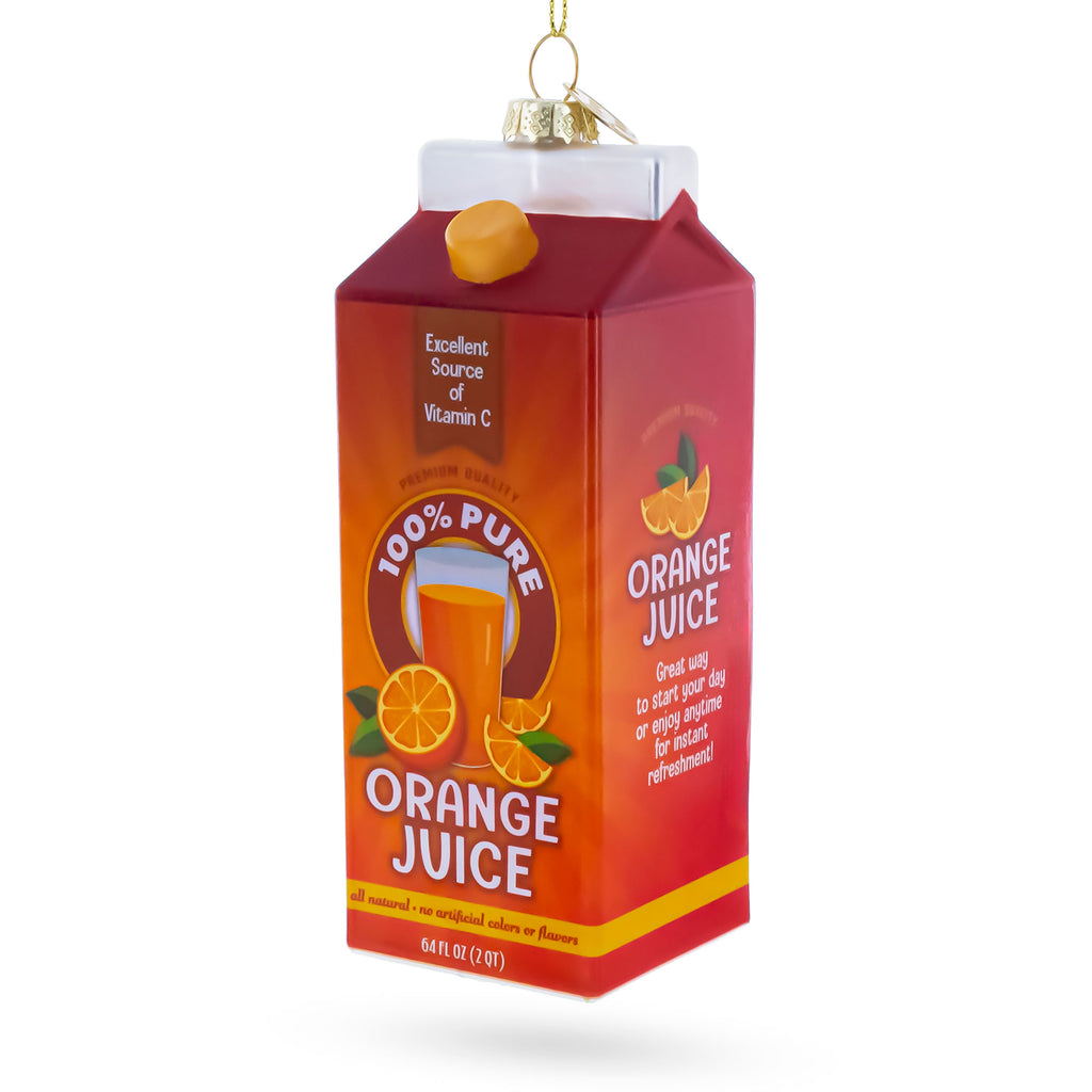 Orange Juice Carton Glass Christmas Ornament in Red color Figurine