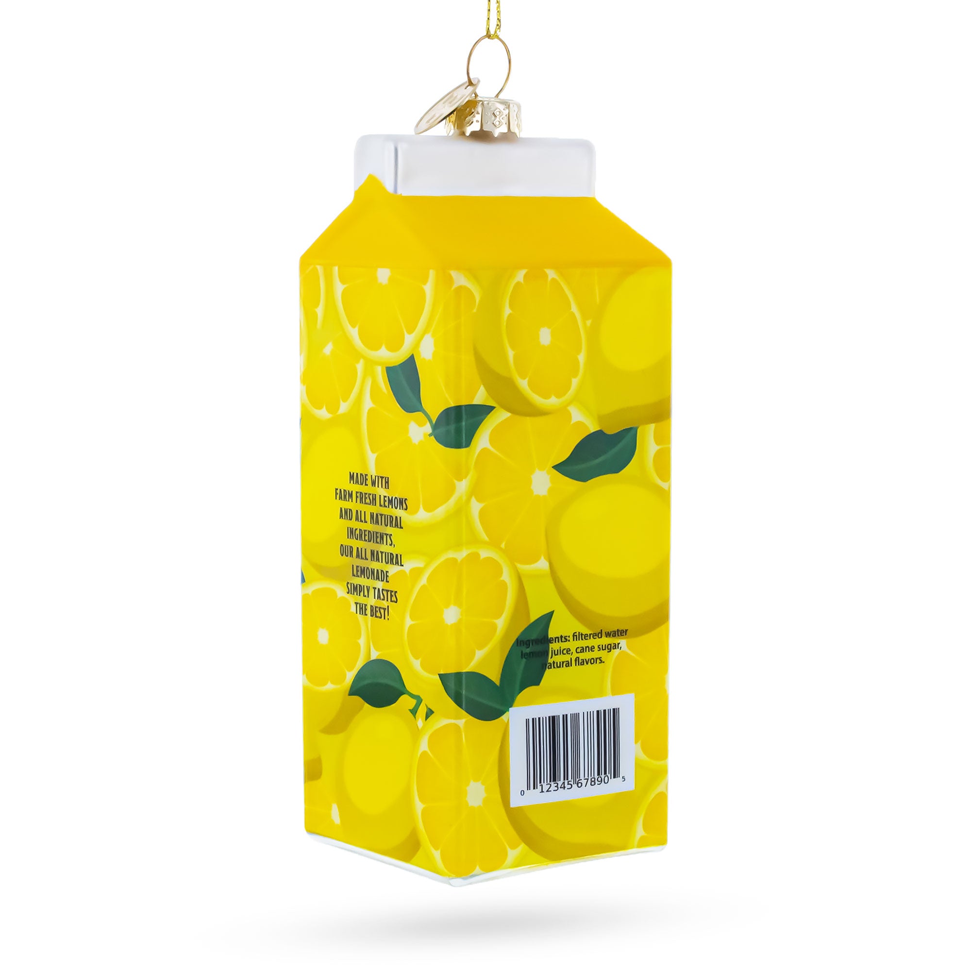 Lemonade Carton Glass Christmas OrnamentChina , dimensions in inches: 5.6 x 1.9 x 1.9