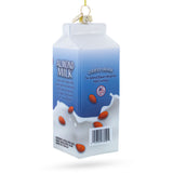 Almond Milk Carton Blown Glass Christmas Ornament , dimensions in inches: 5.6 x 1.9 x 1.9
