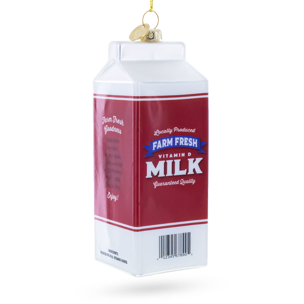 Milk Carton Glass Christmas OrnamentChina , dimensions in inches: 5.6 x 1.9 x 1.9