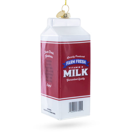 Milk Carton Blown Glass Christmas OrnamentChina , dimensions in inches: 5.6 x 1.9 x 1.9
