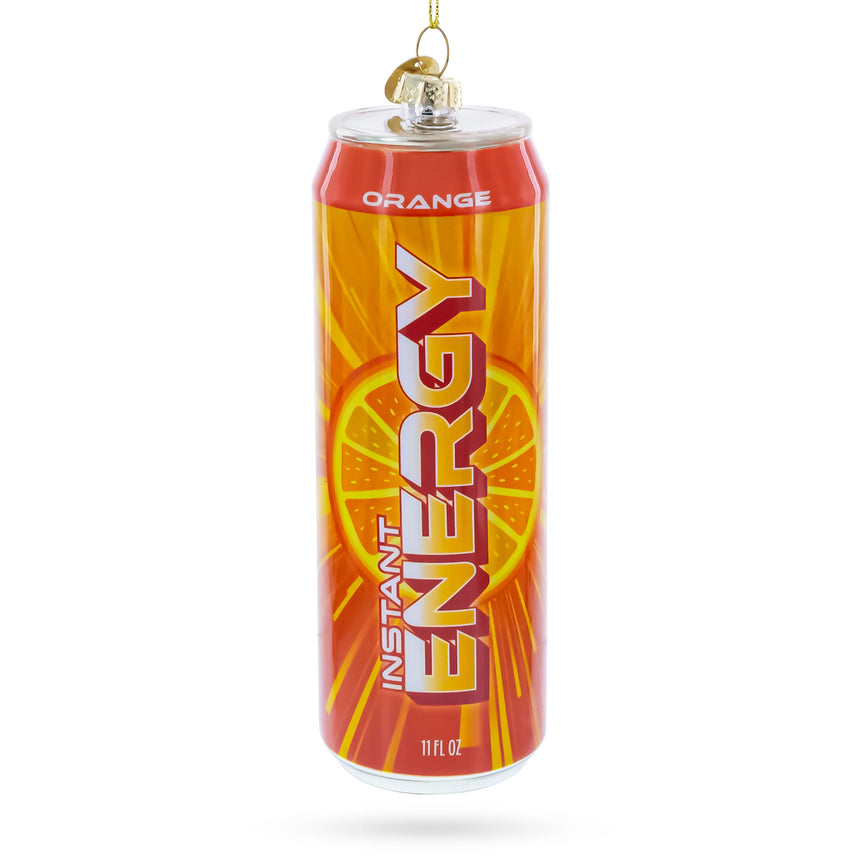 Energy Drink Can Blown Glass Christmas Ornament in Yellow color Figurine