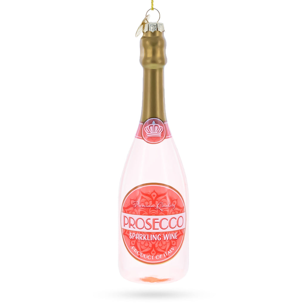 Sparkling Prosecco Bottle Glass Christmas Ornament in Pink color Figurine