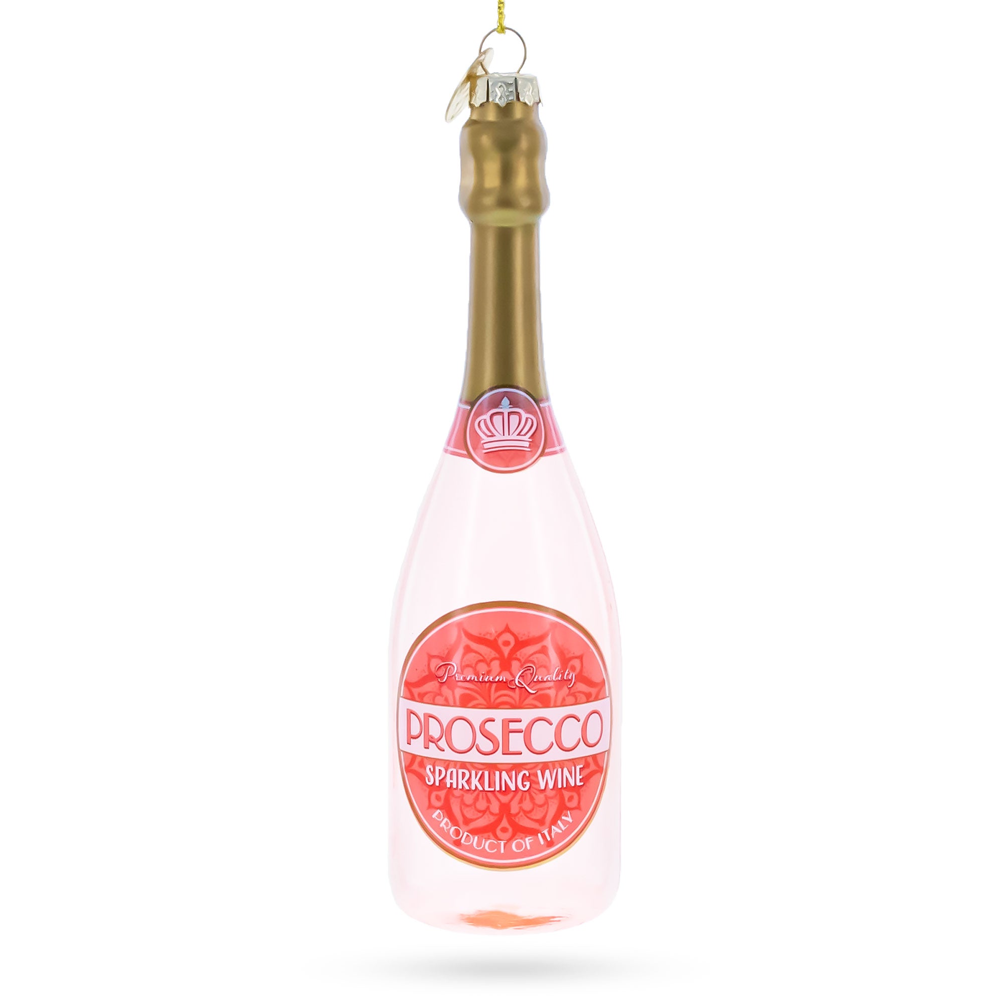 Sparkling Prosecco Bottle Glass Christmas Ornament in Pink color Figurine