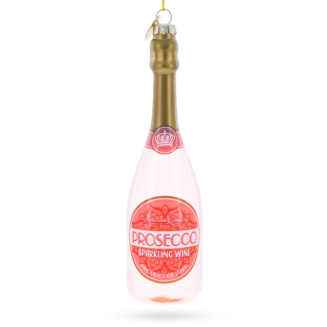 Sparkling Prosecco Bottle Blown Glass Christmas Ornament in Pink color Figurine
