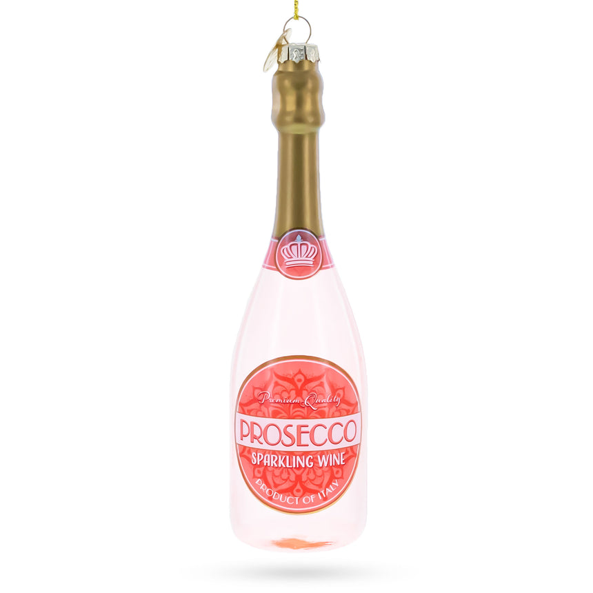Sparkling Prosecco Bottle Blown Glass Christmas Ornament in Pink color Figurine