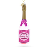 Sparkling Rosé Wine Bottle Blown Glass Christmas Ornament in Pink color Figurine
