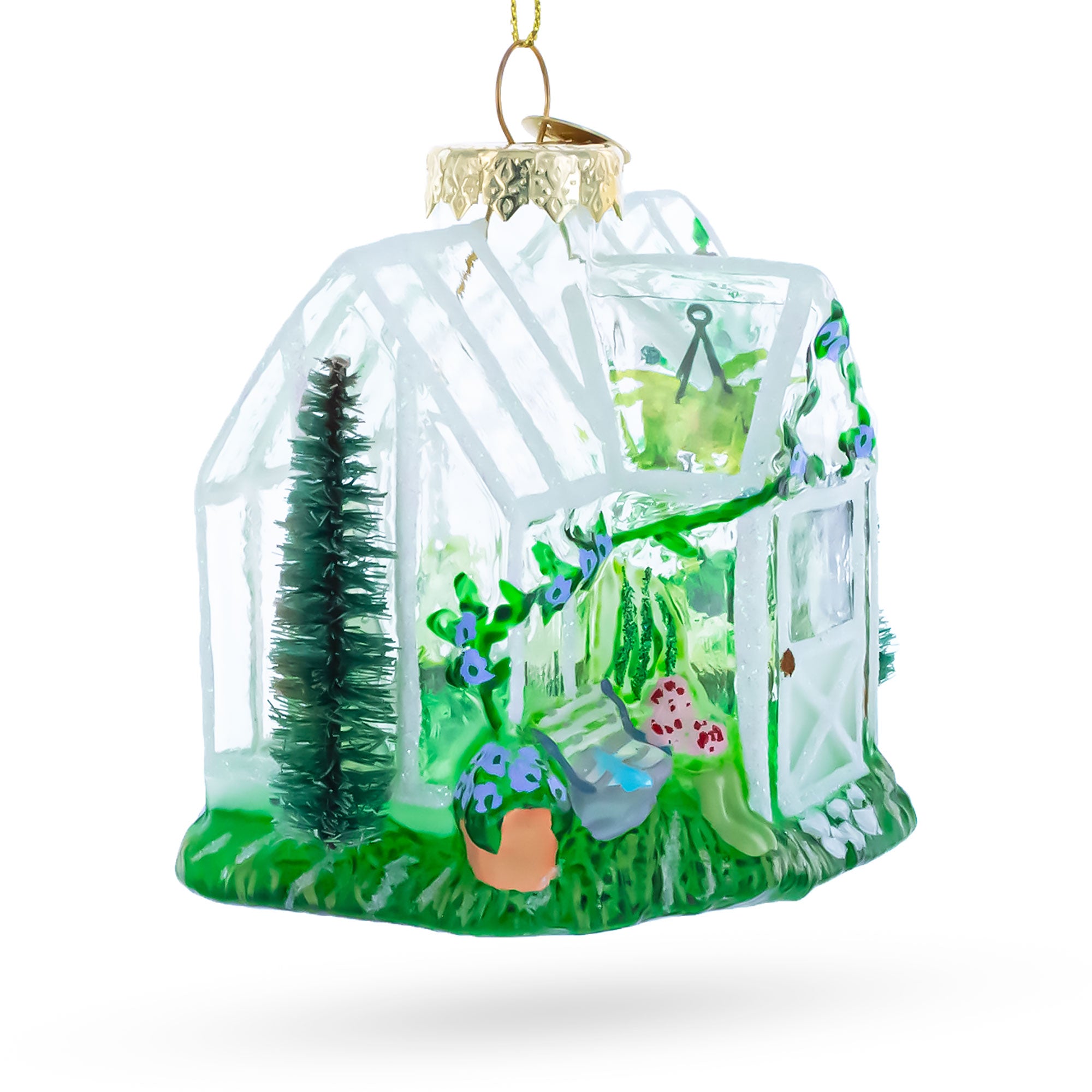 Greenhouse Glass Christmas OrnamentChina , dimensions in inches: 3.8 x 2.7 x 3.7