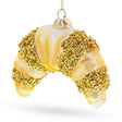 Glittered Croissant Blown Glass Christmas Ornament in Gold color Figurine