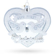 Our First Christmas Romantic Lovebirds Heart Blown Glass Christmas Ornament in White color Figurine