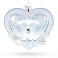 Our First Christmas Romantic Lovebirds Heart Glass Christmas Ornament in White color Figurine