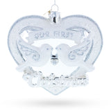 Our First Christmas Romantic Lovebirds Heart Blown Glass Christmas Ornament in White color Figurine