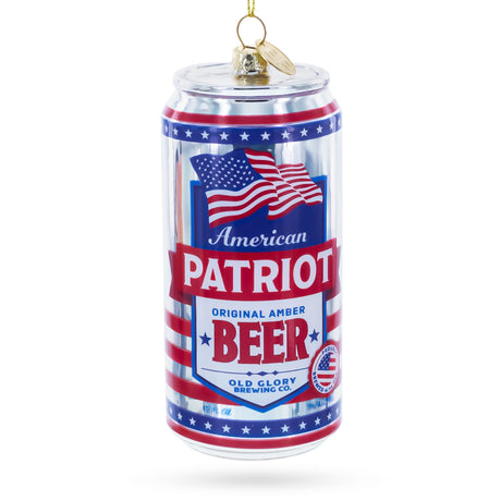 USA Patriot Beer Can Blown Glass Christmas Ornament in Multi color Figurine