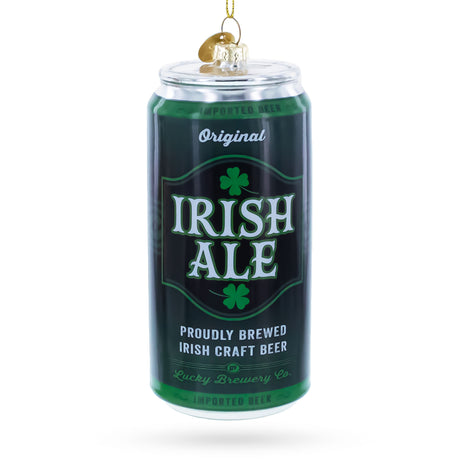 Irish Ale Beer Can Blown Glass Christmas Ornament in Green color Figurine