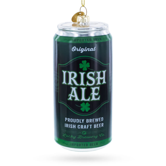 Irish Ale Beer Can Blown Glass Christmas Ornament in Green color Figurine