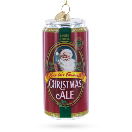 Santa’s Christmas Ale Beer Can Blown Glass Christmas Ornament in Multi color Figurine