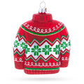 Holiday Knit Sweater with Snowflake Pattern Glass Christmas Ornament in Red color Figurine