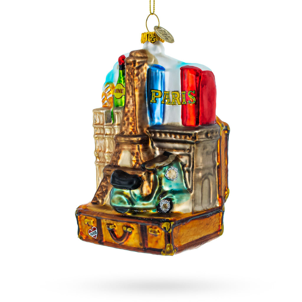 Paris Eiffel Tower Travel Keepsake Glass Christmas Ornament in Brown color Finial