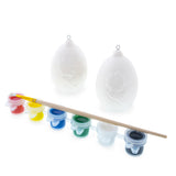 Set of 2 Blank Unpainted DIY Craft Kit Flower Easter Egg Ornaments 3 Inches in White color Oval