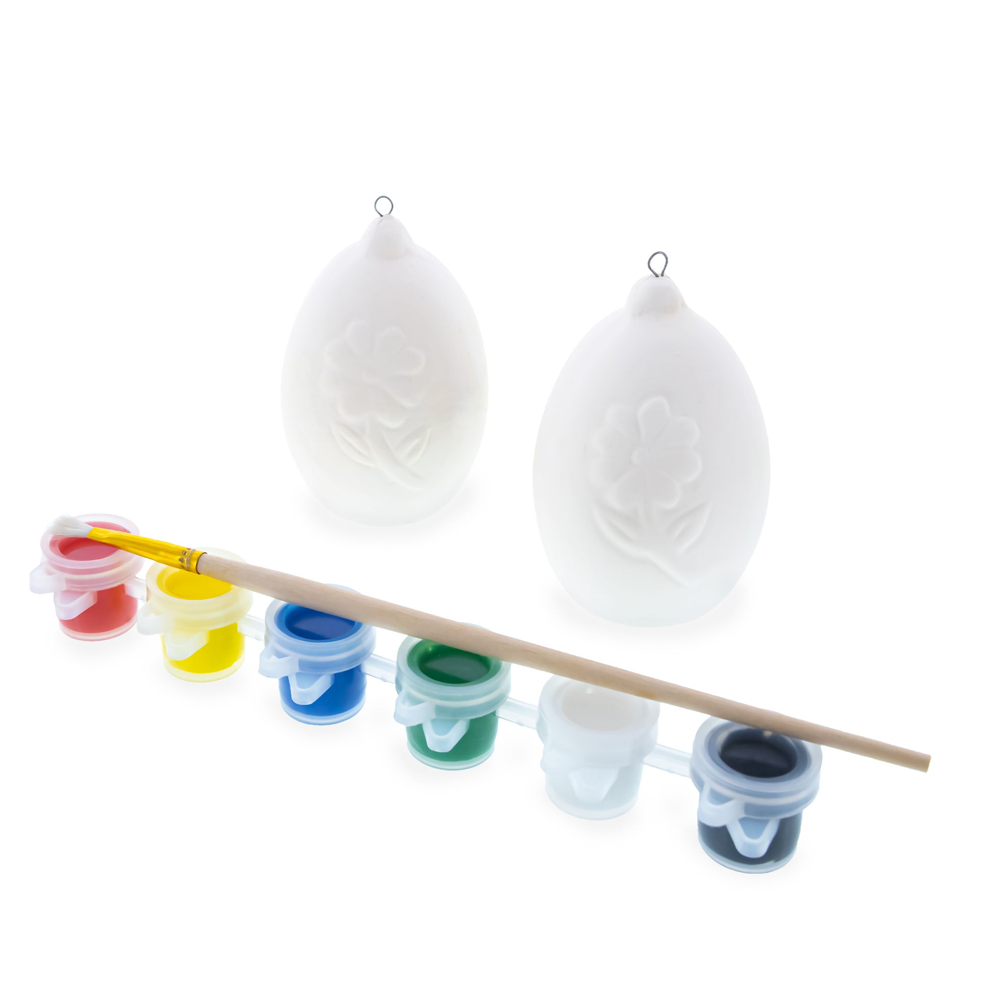Set of 2 Blank Unpainted DIY Craft Kit Flower Easter Egg Ornaments 3 Inches in White color Oval