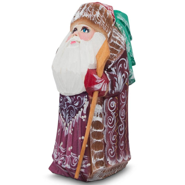 Hand Carved Wooden Santa Claus Figurine 4.75 Inches in Multi color,  shape