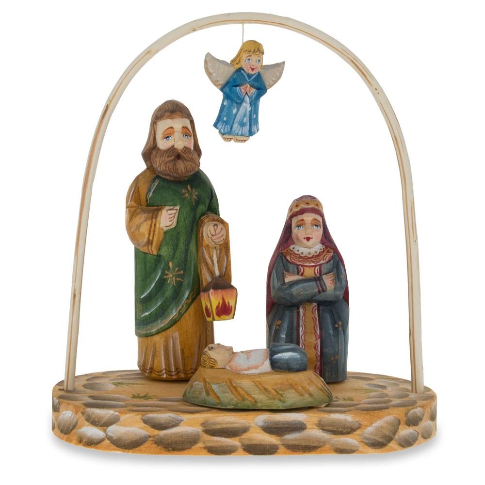 Resin Wooden Hand Carved Nativity Scene Figurines 6.4 Inches in Multi color