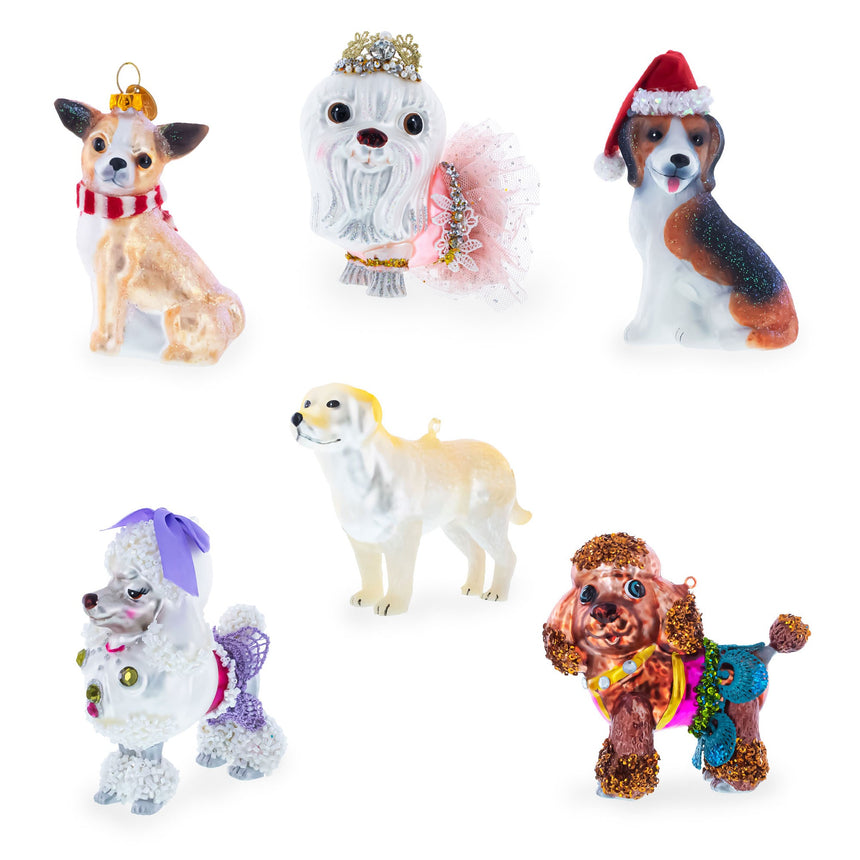 Charming White Dog Bone Blown Glass Christmas Ornament , dimensions in inches:  x  x