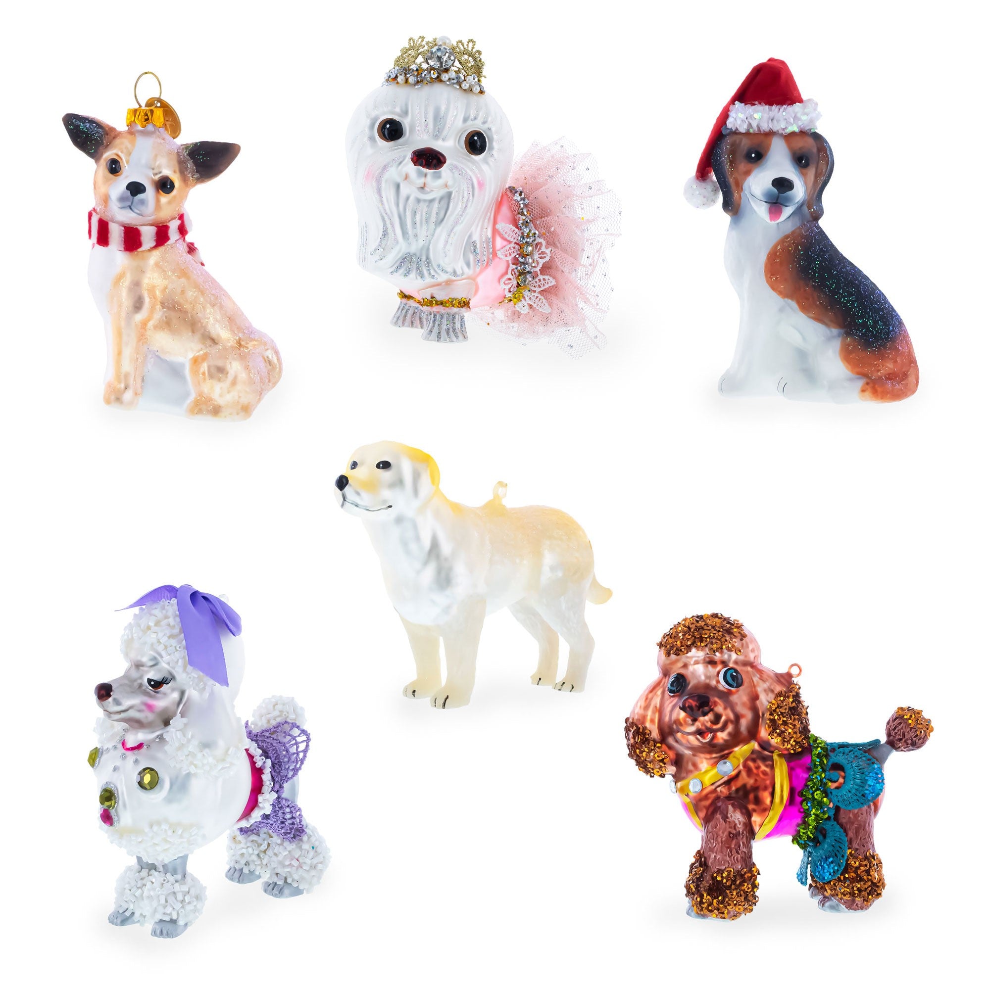 Shop Santa with Puppy and Christmas Tree Glass Christmas Ornament. Buy Christmas Ornaments > Santa Red Figurine
