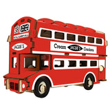 Double-Decker London Bus Model Kit - Wooden Laser-Cut 3D Puzzle (94 Pcs) in Red color